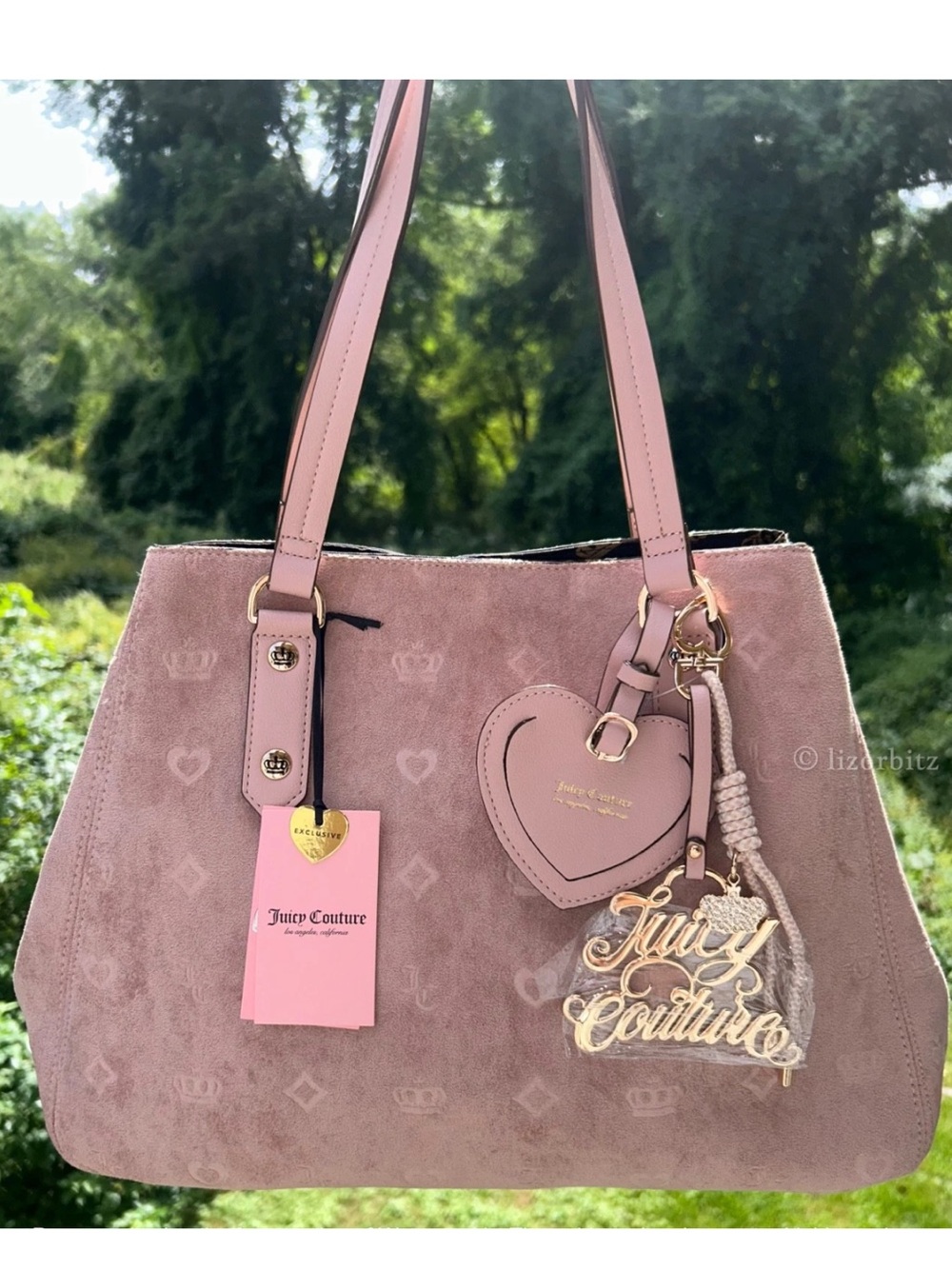 NEW! JUICY COUTURE Velour Top Players Convertible Tote in Dusty Blush Pink